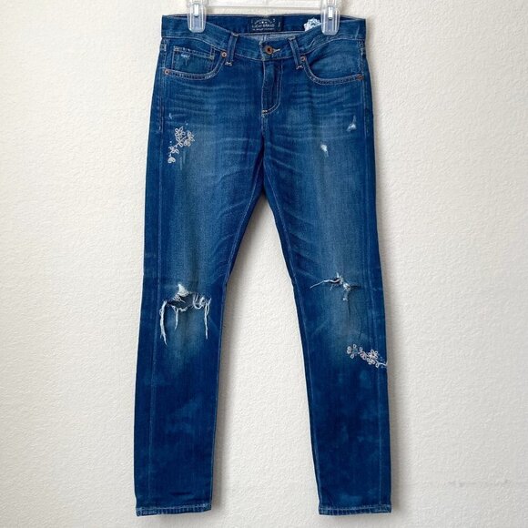 Lucky Brand Floral Embroidered Sienna Slim Boyfriend Distressed Jeans - Picture 2 of 16